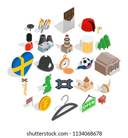 Sweden icons set. Isometric set of 25 sweden vector icons for web isolated on white background