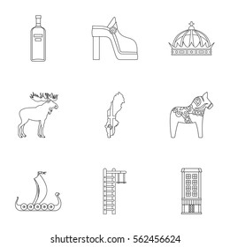 Sweden icons set. Outline illustration of 9 Sweden vector icons for web