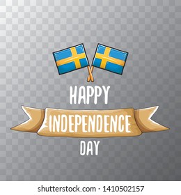 sweden indepedence day celebration funny banner or cartoon poster with greeting text and swedish flag. vector swedish national day greeting card design template. 