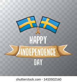sweden indepedence day celebration funny banner or cartoon poster with greeting text and swedish flag. vector swedish national day greeting card design template. 