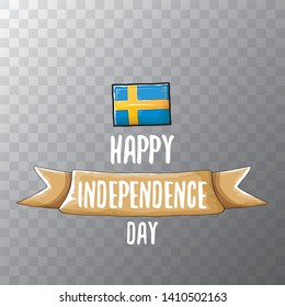 sweden indepedence day celebration funny banner or cartoon poster with greeting text and swedish flag. vector swedish national day greeting card design template. 