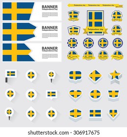 sweden independence day, infographic, and label Set.