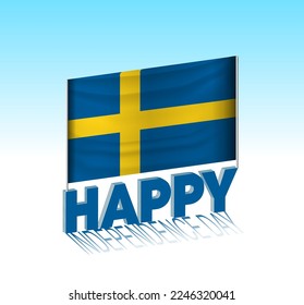 Sweden independence day. Simple Sweden flag and billboard in the sky. 3d lettering template. Ready special day design message.