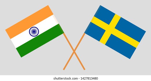 Sweden and India. Crossed Swedish and Indian flags