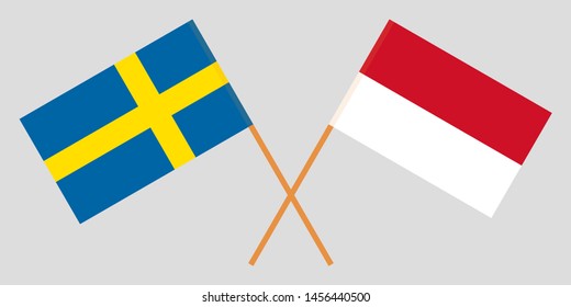 Sweden and Indonesia. Crossed Swedish and Indonesian flags