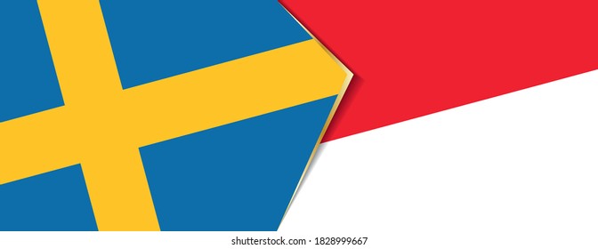 Banderas de Suecia e Indonesia, dos banderas vectoriales símbolo de relación o enfrentamiento.