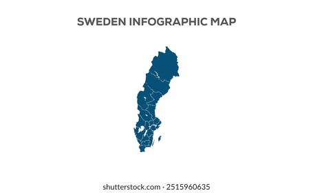 Sweden Infographic Map, Very high resolution Sweden map, isolated on white background. Infographic, Flat Earth, Globe similar worldmap icon. annual report, Travel worldwide, map silhouette backdrop.