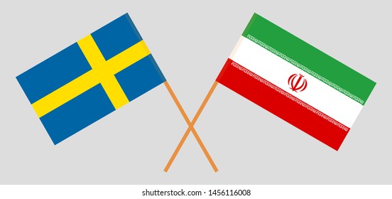 Sweden and Iran. Crossed Swedish and Iranian flags