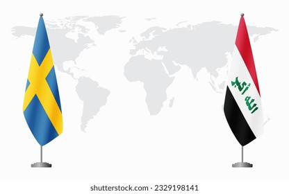 Schweden und der Irak Flaggen für offizielle Treffen auf der Grundlage der Weltkarte.