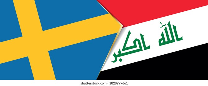 Sweden and Iraq flags, two vector flags symbol of relationship or confrontation.