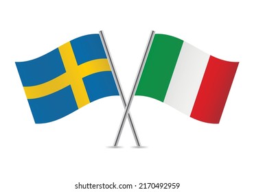 Sweden and Italy crossed flags. Swedish and Italian flags on white background. Vector icon set. Vector illustration.