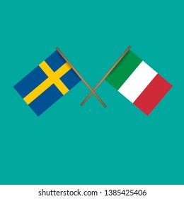 Sweden and Italy crossed flags.Language learning or travel concept