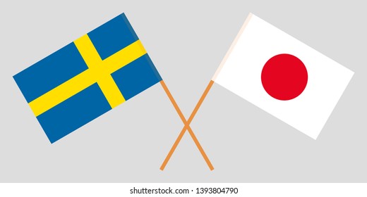 Sweden and Japan. The Swedish and Japanese flags. Official colors. Correct proportion. Vector illustration
