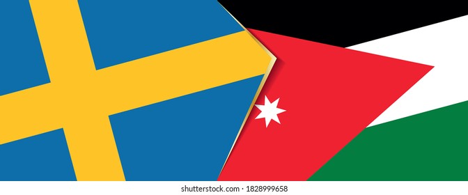 Sweden and Jordan flags, two vector flags symbol of relationship or confrontation.