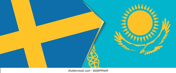 Sweden and Kazakhstan flags, two vector flags symbol of relationship or confrontation.