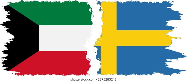 Sweden and Kuwait grunge flags connection, vector
