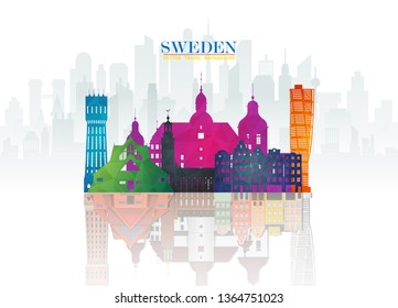Sweden Landmark Global Travel And Journey paper background. Vector Design Template.used for your advertisement, book, banner, template, travel business or presentation.