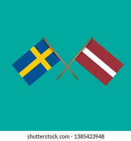 Sweden and Latvia crossed flags.Language learning or travel concept