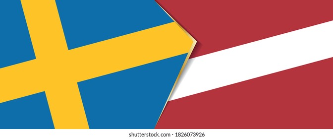 Banderas de Suecia y Letonia, dos banderas vectoriales símbolo de relación o enfrentamiento.
