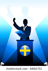 Sweden Leader Giving Speech on Stage Original Vector Illustration