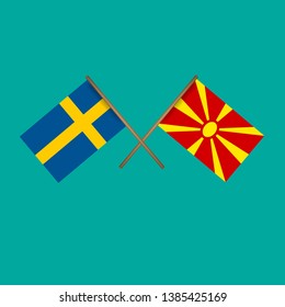 Sweden and Macedonia crossed flags.Language learning or travel concept