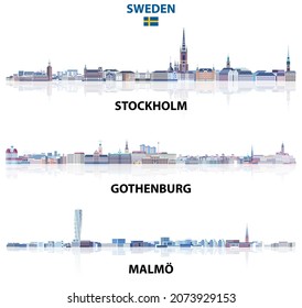 Las principales ciudades de Suecia se divisan en tonos de paleta azul. estilo estético de С cristal