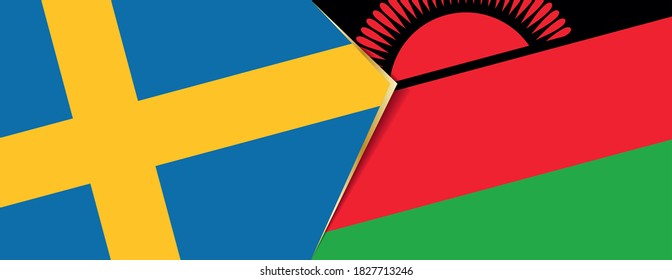 Sweden and Malawi flags, two vector flags symbol of relationship or confrontation.