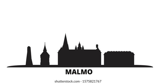 Sweden, Malmo city skyline isolated vector illustration. Sweden, Malmo travel black cityscape