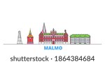 Sweden, Malmo line cityscape, flat vector. Travel city landmark, oultine illustration, line world icons
