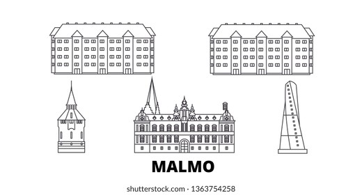 Sweden, Malmo line travel skyline set. Sweden, Malmo outline city vector illustration, symbol, travel sights, landmarks.