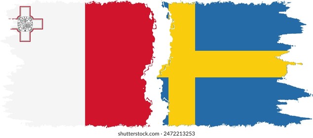 Sweden and Malta grunge flags connection, vector