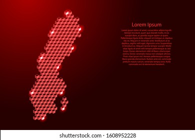Sweden map from 3D red cubes isometric abstract concept, square pattern, angular geometric shape, for banner, poster. Vector illustration.
