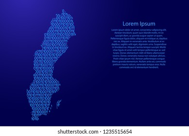 Sweden map abstract schematic from blue ones and zeros binary digital code with space stars for banner, poster, greeting card. Vector illustration.