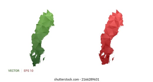 Sweden map of abstract vector polygon set couple color green and red.