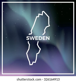 Sweden map against the backdrop of polar lights on the starry sky. Aurora Borealis abstract vector background. EPS10 contains transparency, mesh gradients used.