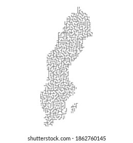 Sweden map from black pattern of the maze grid. Vector illustration.