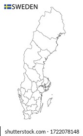 Sweden map, black and white detailed outline regions of the country. Vector illustration