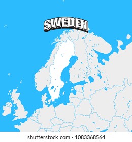 Sweden map with blue background and headline. High detailed vector map.