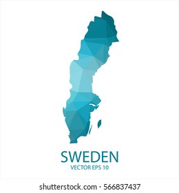 Sweden map - blue geometric rumpled triangular low poly style gradient graphic background , polygonal design for your . Vector illustration eps 10.