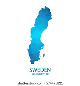 Sweden map - blue geometric rumpled triangular low poly style gradient graphic background , polygonal design for your . Vector illustration eps 10.