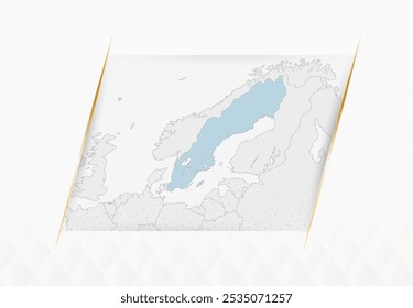 Mapa da Suécia em azul com sotaques dourados emoldurados. Mapa Vetorial Moderno da Suécia. Ilustração de vetor.