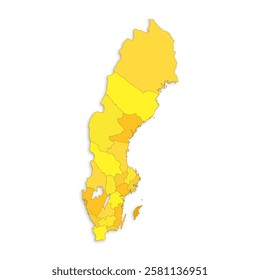 Sweden map with border highlighted regions, states, isolated on white background. Template map of Sweden. Detailed vector illustration.