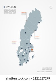 Sweden map with borders, cities, capital Stockholm and administrative divisions. Infographic vector map. Editable layers clearly labeled.