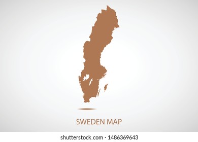 Sweden map, brown color and country name. Map of Europe. Vector map on gray background. Symbol for your web site design map logo. app, ui, Travel vector eps10, concept Illustration.