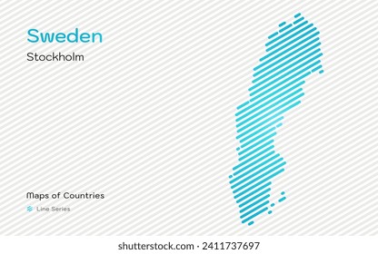 Schweden Karte mit einer Hauptstadt von Stockholm in einer Linie Muster gezeigt. Stilvolle, einfache Vektorkarte.