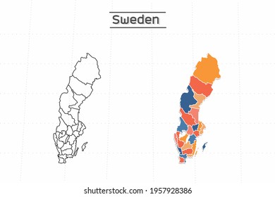 Sweden map city vector divided by colorful outline simplicity style. Have 2 versions, black thin line version and colorful version. Both map were on the white background.