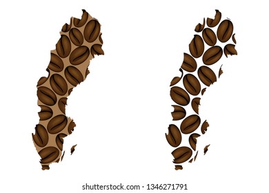 Sweden -  map of coffee bean, Kingdom of Sweden map made of coffee beans,