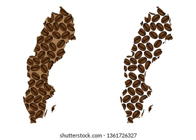 Sweden -  map of coffee bean, Kingdom of Sweden map made of coffee beans