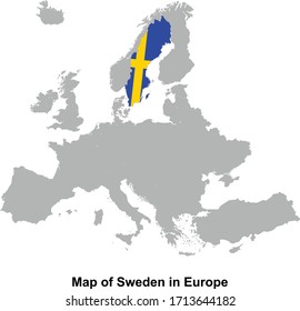 Sweden map colored with flag colors in Europe isolated vector illustration