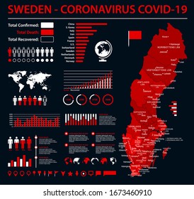 Sweden Map - Coronavirus COVID-19 Infographic Vector